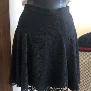 Diane Von Furstenberg Black A-Line Lace Skirt
